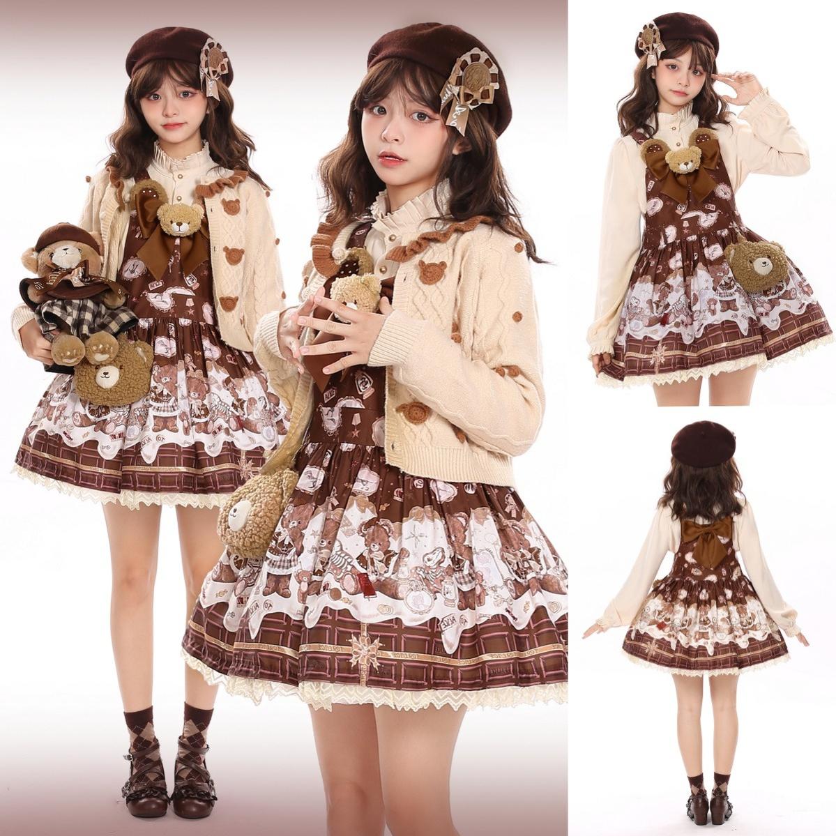 To Alice - Dear Dolls - Sweet Lolita Salopette Bear Print Dress
