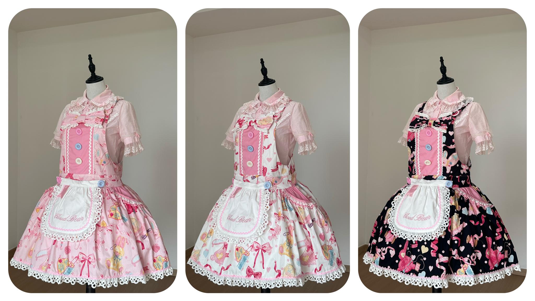 Little Bunny Tag - Sweet Lolita Bunny Printed OP & Salopette, Detachable Apron 45718:859530