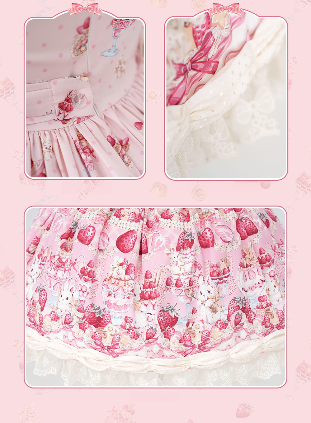 Bavarois Dessert Bunny - Sweet Lolita Strawberry Print JSK Dress 45546:855049