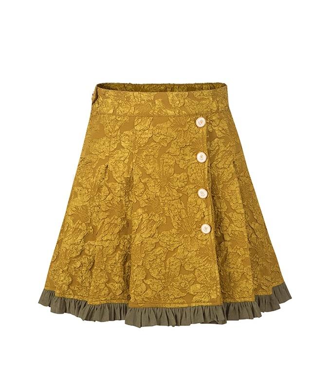 ZJstory - Gilded Age - Vintage Lolita Vest Suit Oil Painting Style Skirt Coat Ginger yellow skirt Only XS