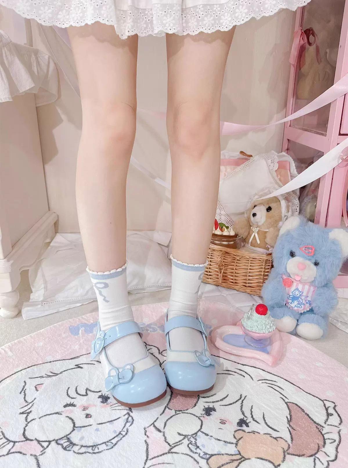 Bunny Milk Candy - Kawaii Lolita Flat Shoes, 3D Bunny Ear Bow