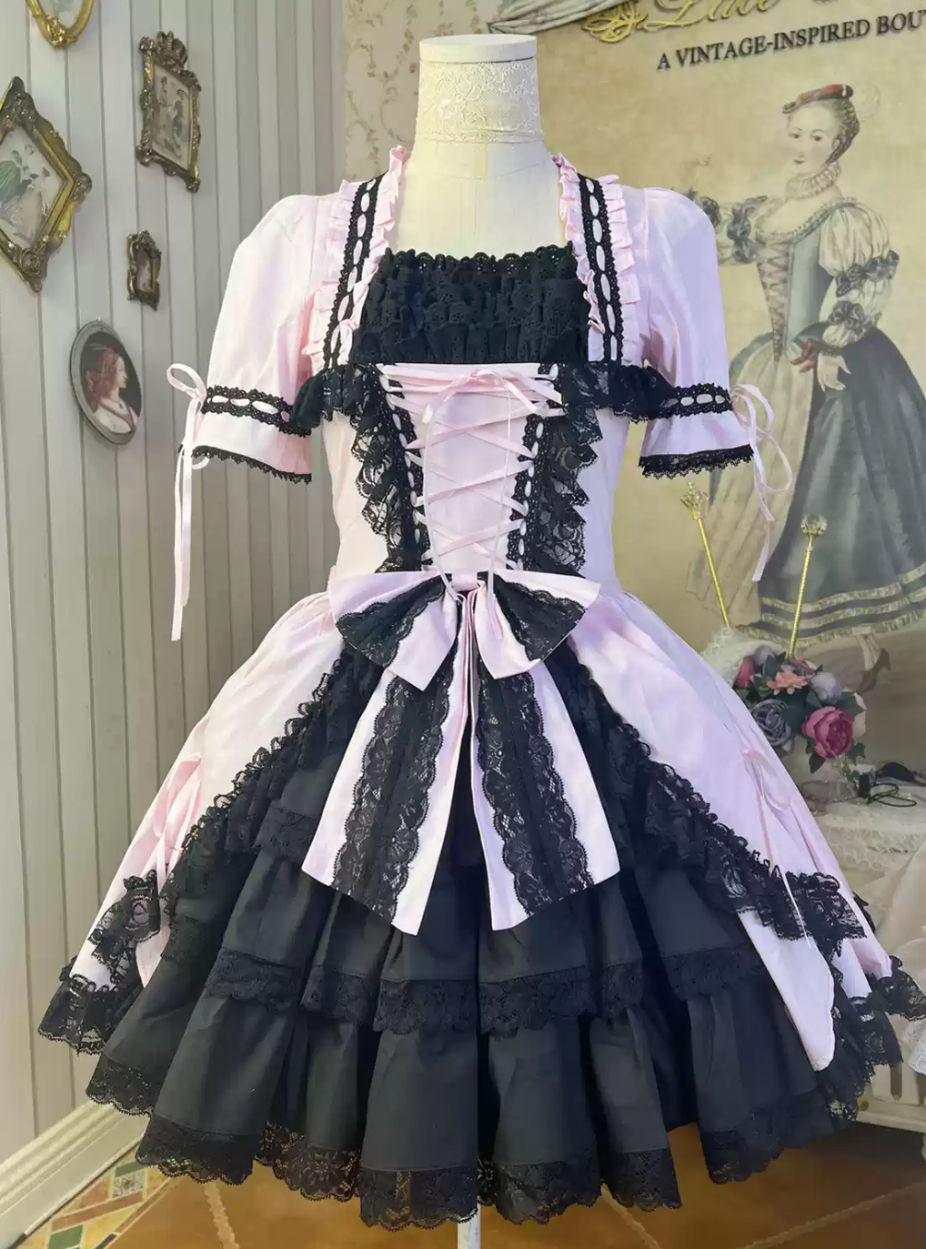 Lace Garden - Miss Rella - Vintage Retro Lolita OP Dress, Custom Sizes Water Pink XS