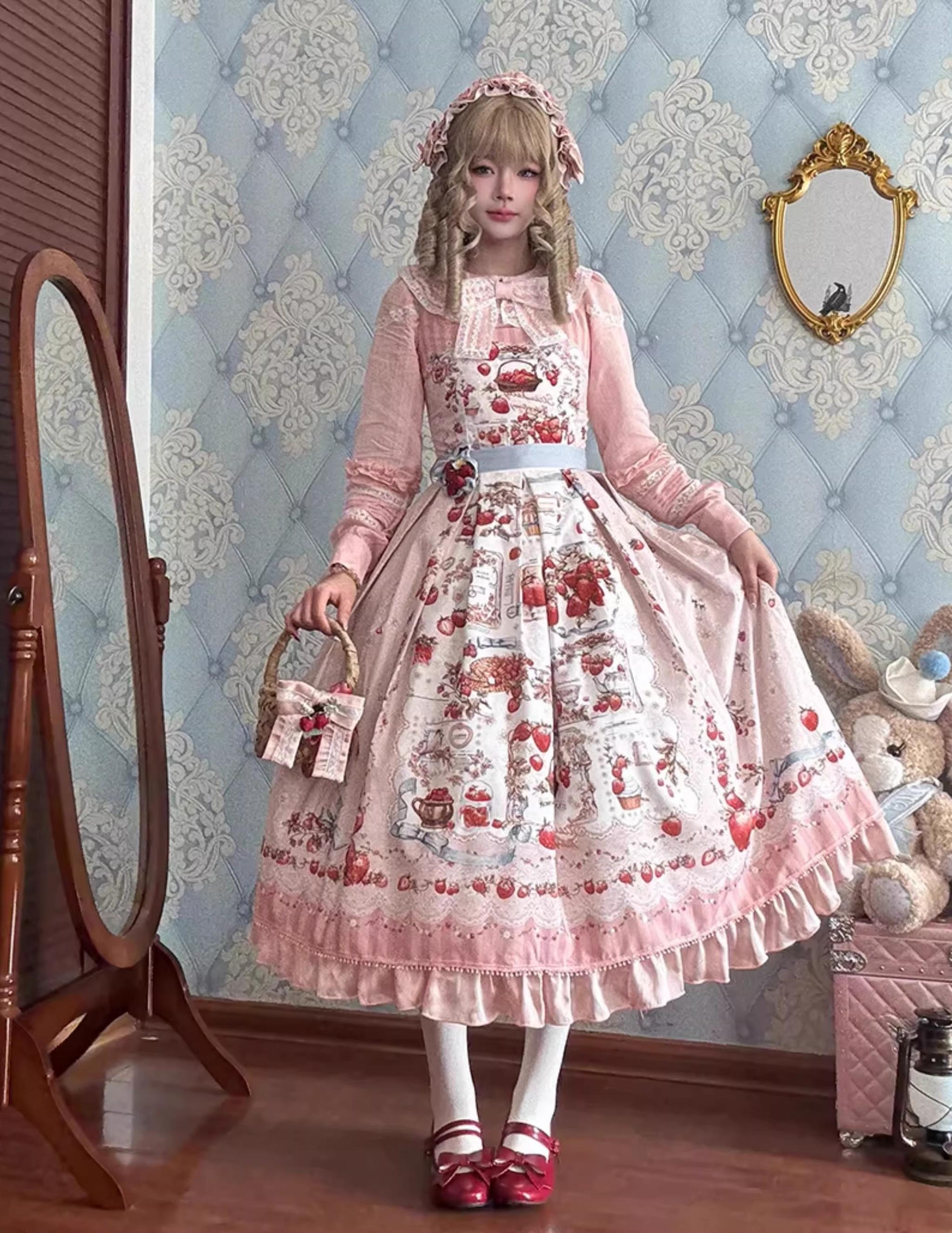 Strawberry Manor - Printed Sweet Lolita JSK Dress, Box Pleats 45025:832955