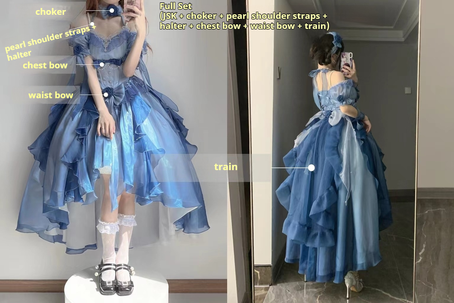 Meowing and fruity - Midsummer Dream - Gradient Color Wedding Lolita JSK Dress Set, Fishbone Waist 44337:803946