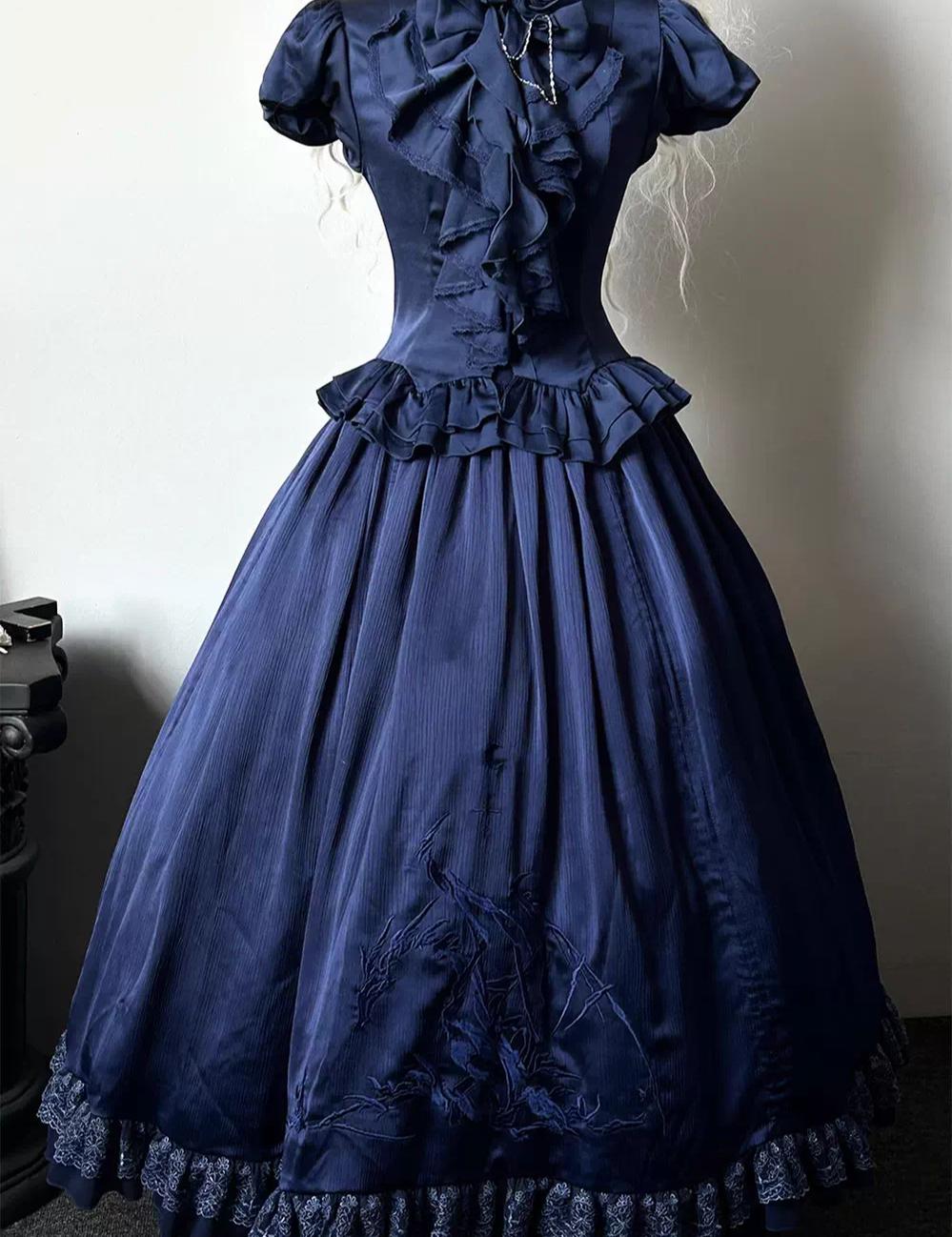 Dragon Bone - Gothic Lolita Blouse, Irregular Swallowtail Flounce Hem