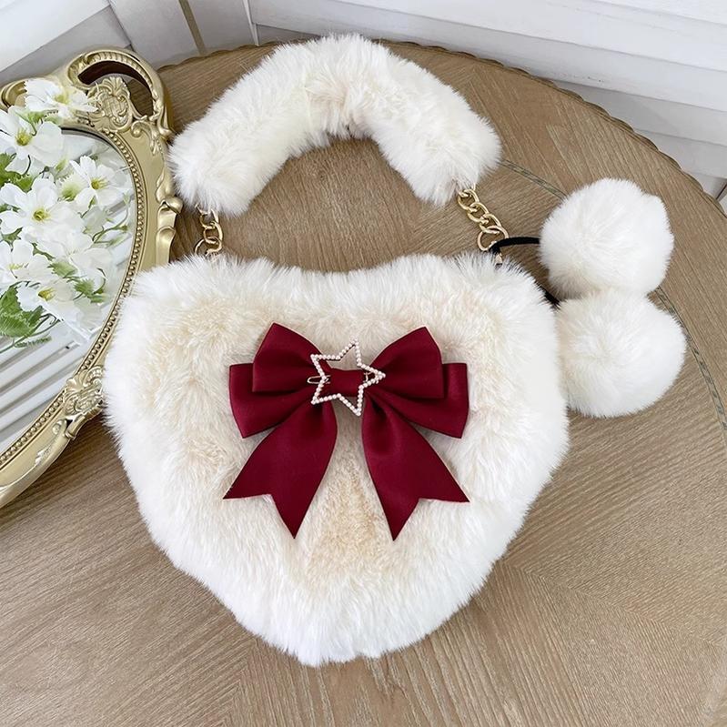 Xiaogui - Plush Heart-Shaped Lolita Bag, Detachable Bow 44204:798513