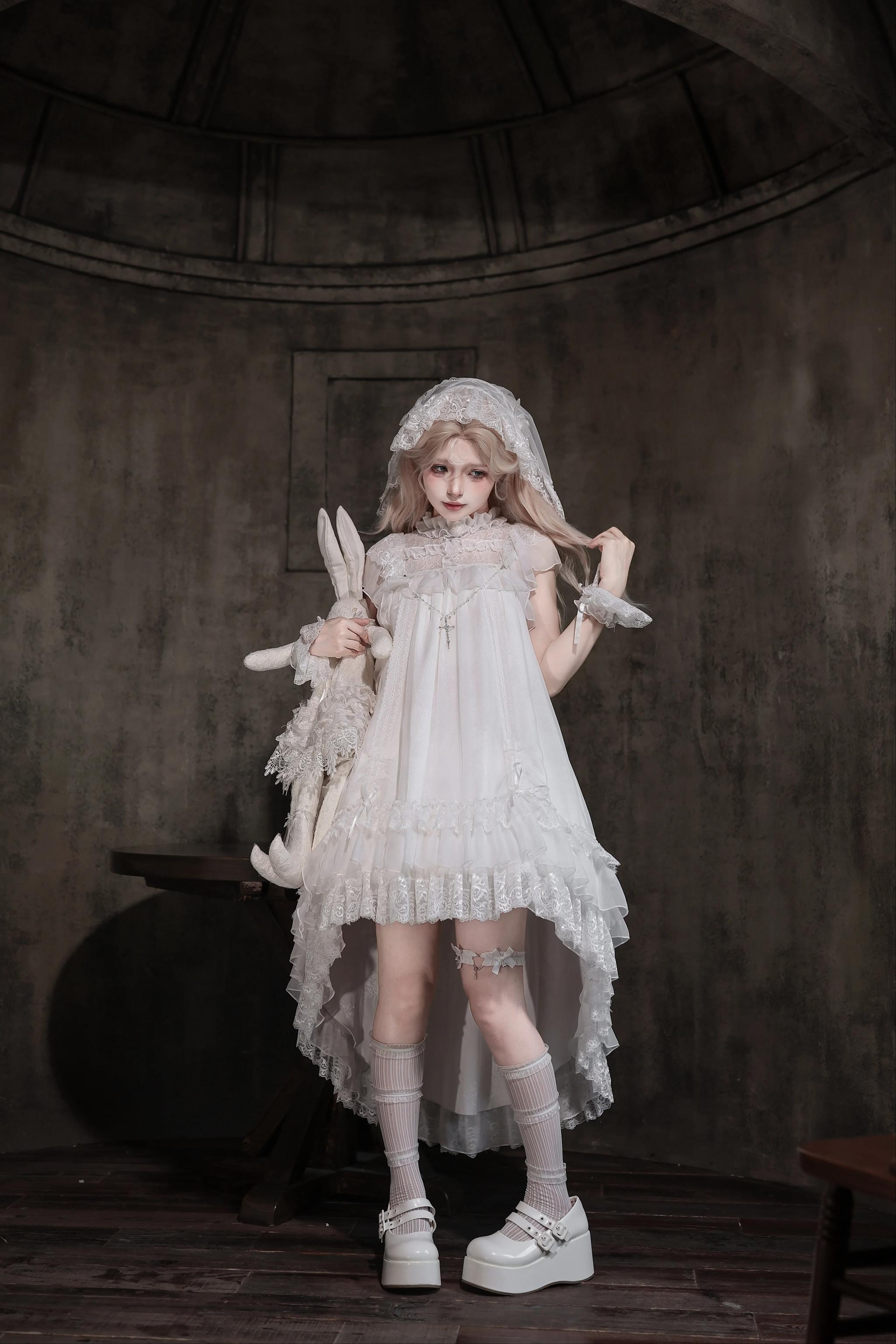 Ghost Jellyfish - Chiffon Gothic Lolita OP, Drawstring Liftable High-low Hem (2XL L M S XL) 45549:853746