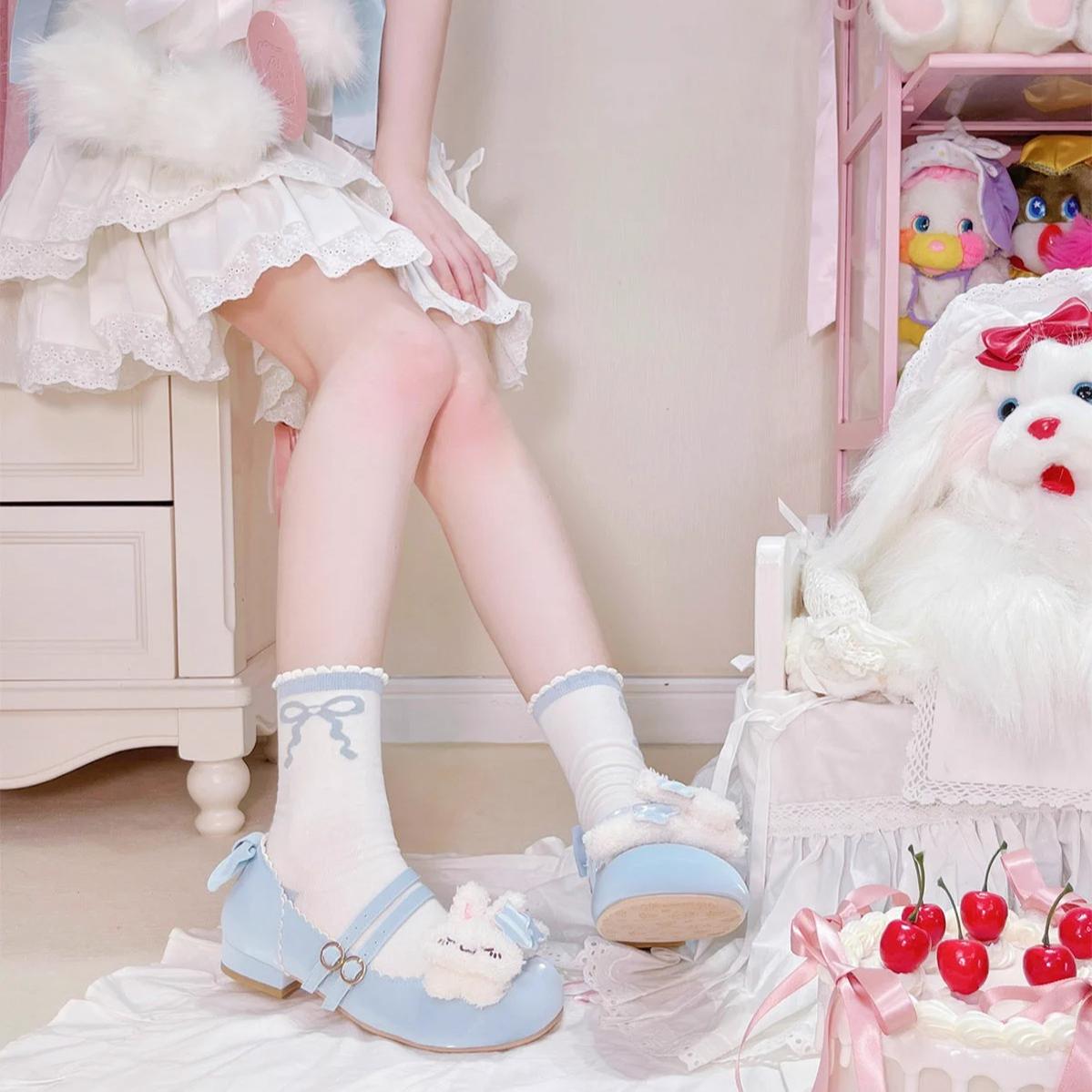 Sheep Puff - Mimitty Rabbit - Kawaii Lolita Low Heel Shoes Plush Bunny Spring Lolita Shoes