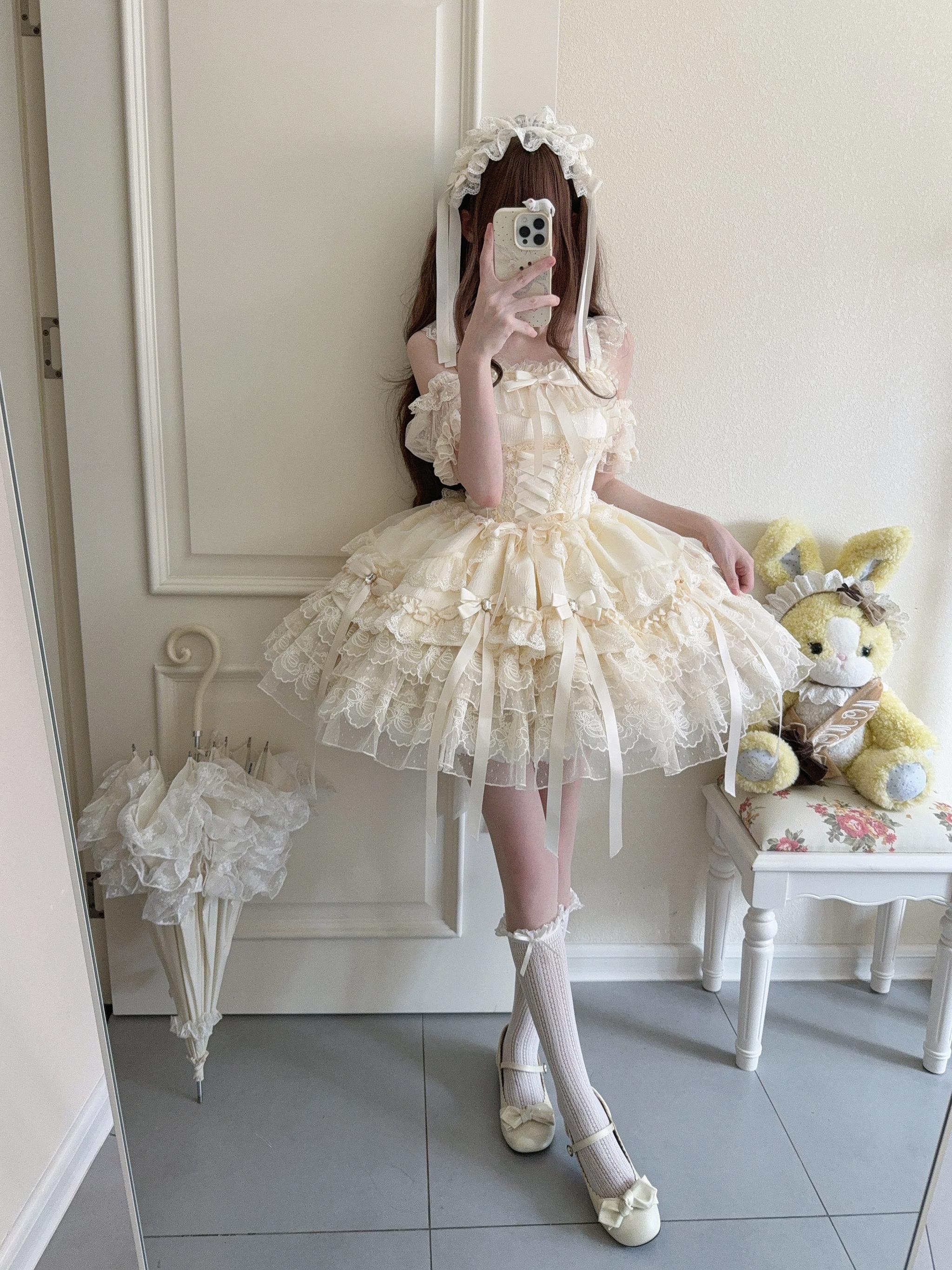 Sugar Girl - Ribbons of Love - Sweet Lolita JSK Dress, Tiered Ruffles 43767:785795