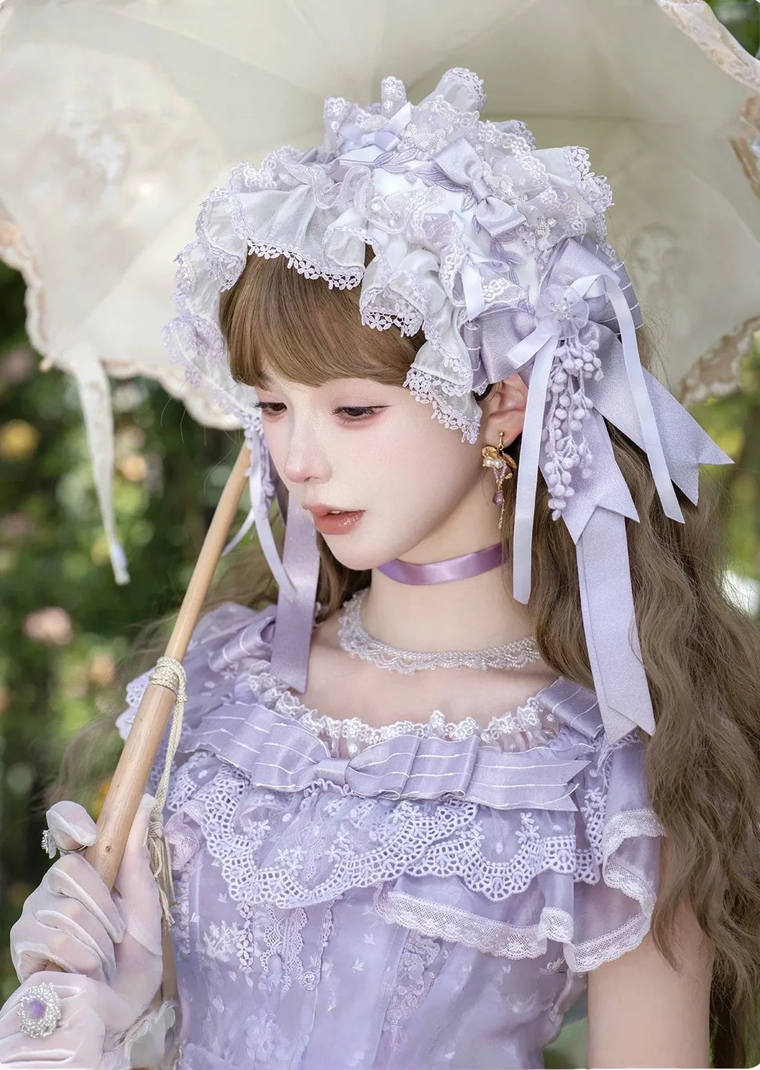 Wisteria Courtyard - Dreamy Purple Brooch and Headdress, Wisteria Accent