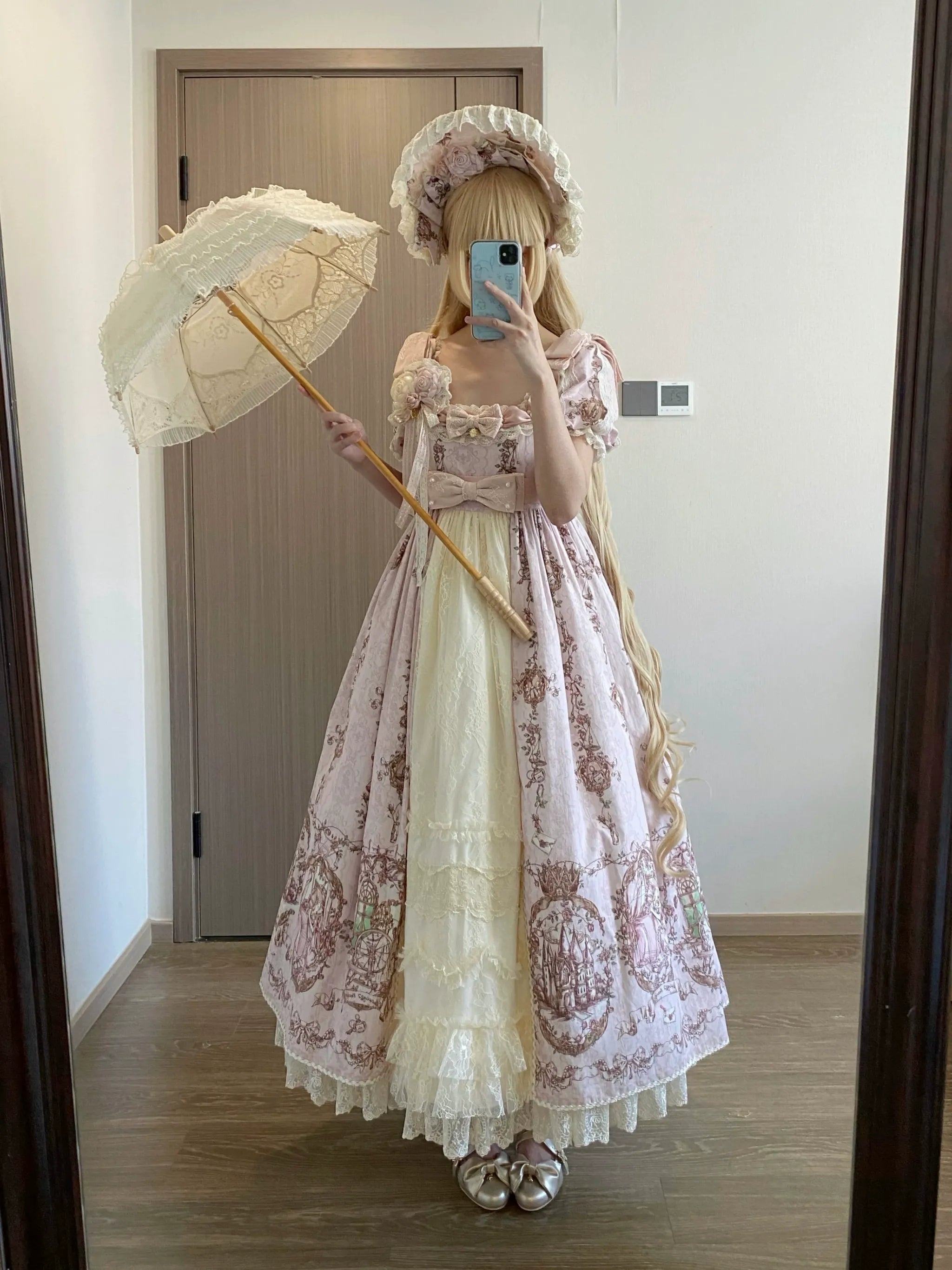 Sleeping Beauty - Doll-like Lolita Printed JSK Dress, Cotton Lining Vest Set (L M S XL) 45691:860392