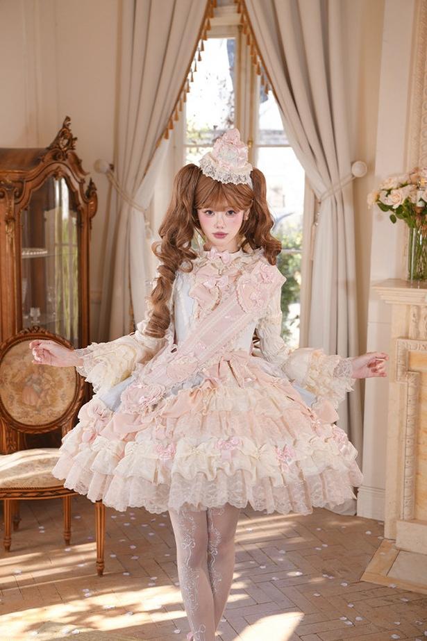 Strawberry Ribbon - Sweet Lolita Wedding Dress, Side Opening (Beige / 2XL L M S XL) 44910:827503