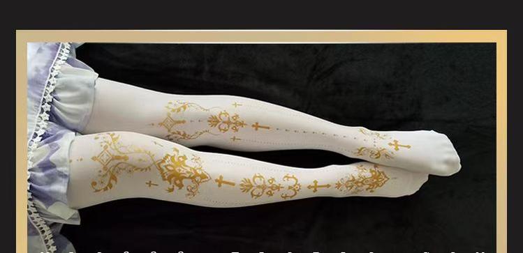 Wulala Mew~Elegant Lolita Pantyhose Daily Gold Foil Printing Tights 32880:403530