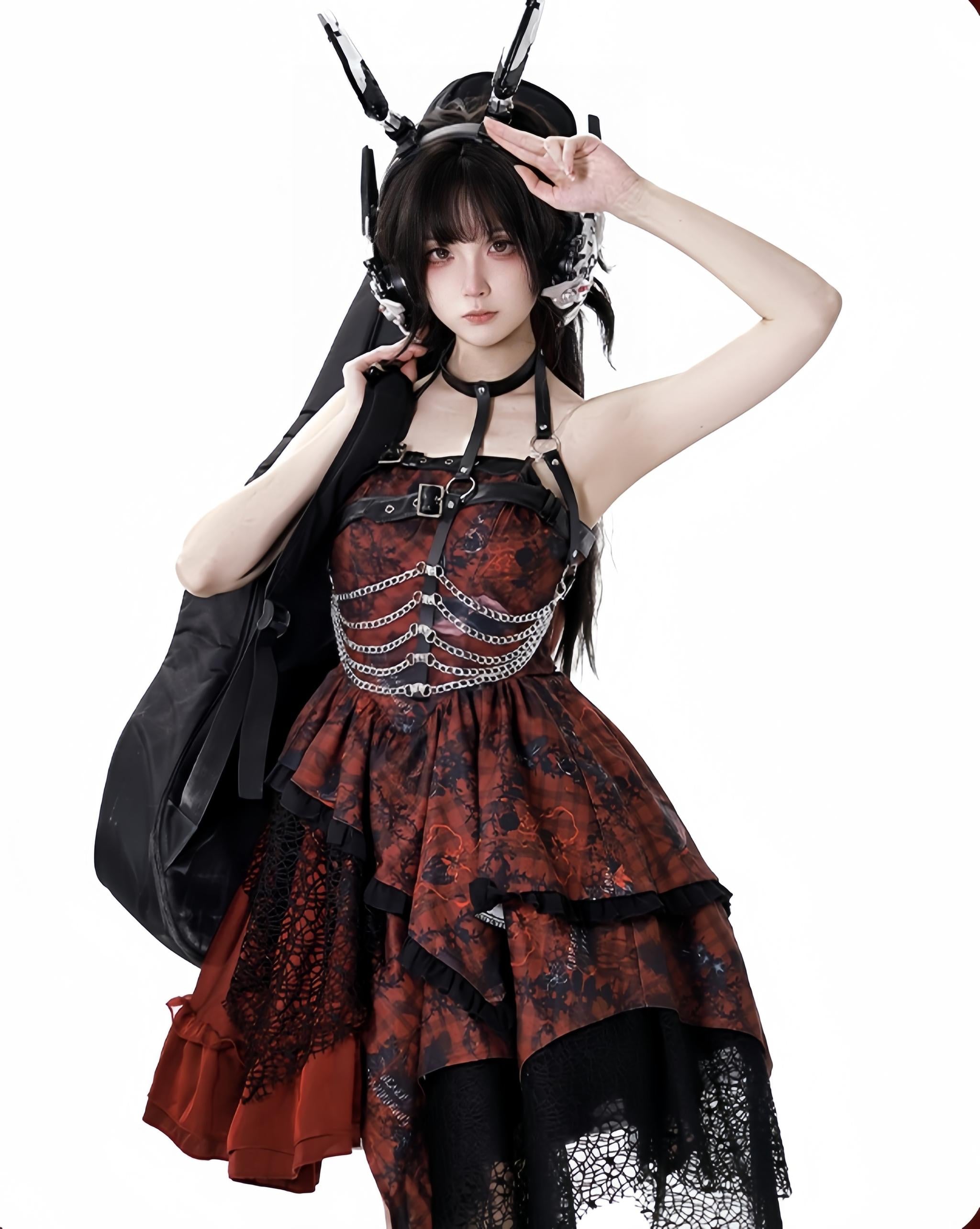 Bleeding Strawberry - Gothic Lolita JSK Dress With Jacket/Rib Chain Accessory