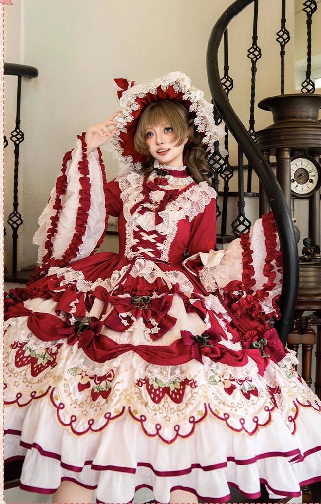 Bramble Rose - Starryberry Eden - Hime-sleeved Sweet Lolita Dress, Strawberry Embroidery 44262:801227