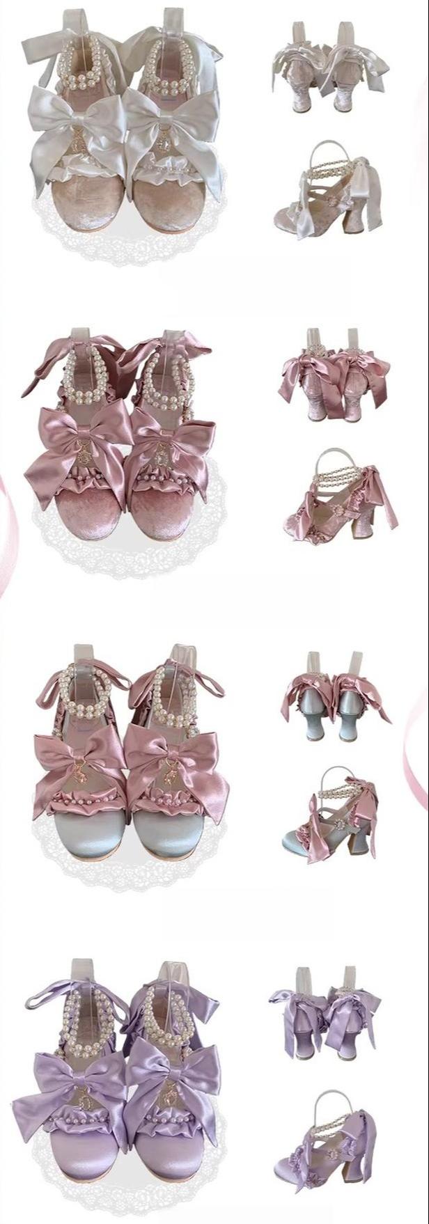 Ribbon Anthem - Gorgeous Classic Lolita Heels, Detachable Bow & Pearl 44639:815986