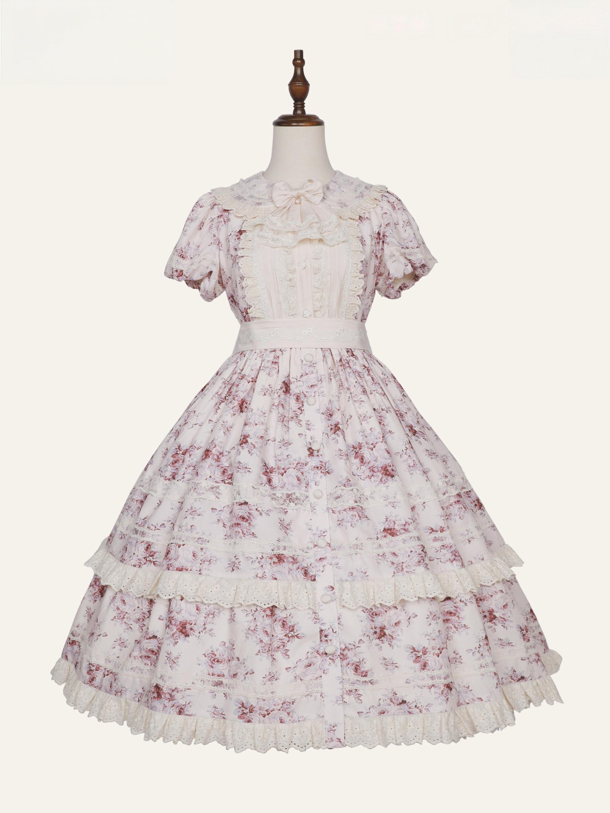 Black Rose - Printed Old School Lolita Dress, Front Opening (L M S XL XS) 44636:817124
