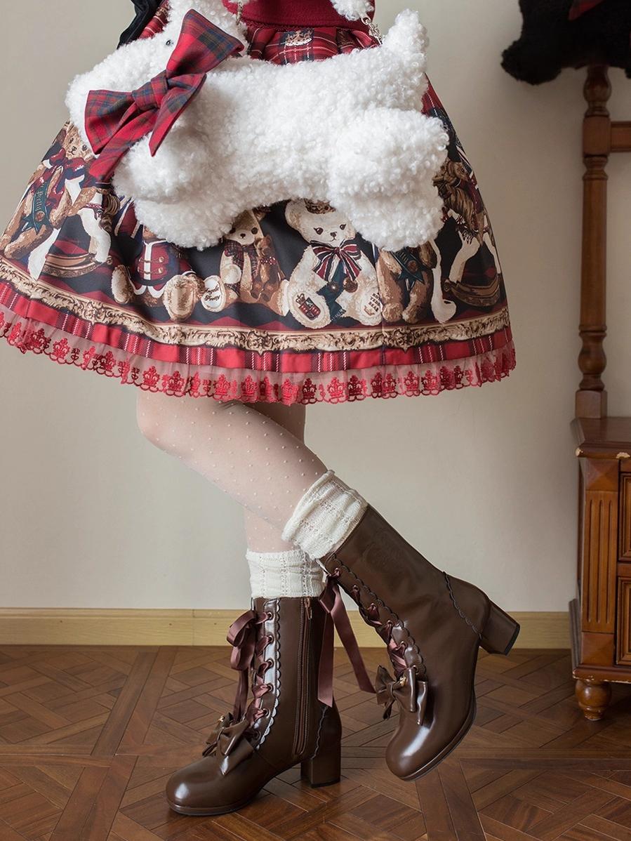 Sheep Puff - Snowy Mochi - Kawaii Lolita Winter Boots, Detachable Fur Trim 43995:791533