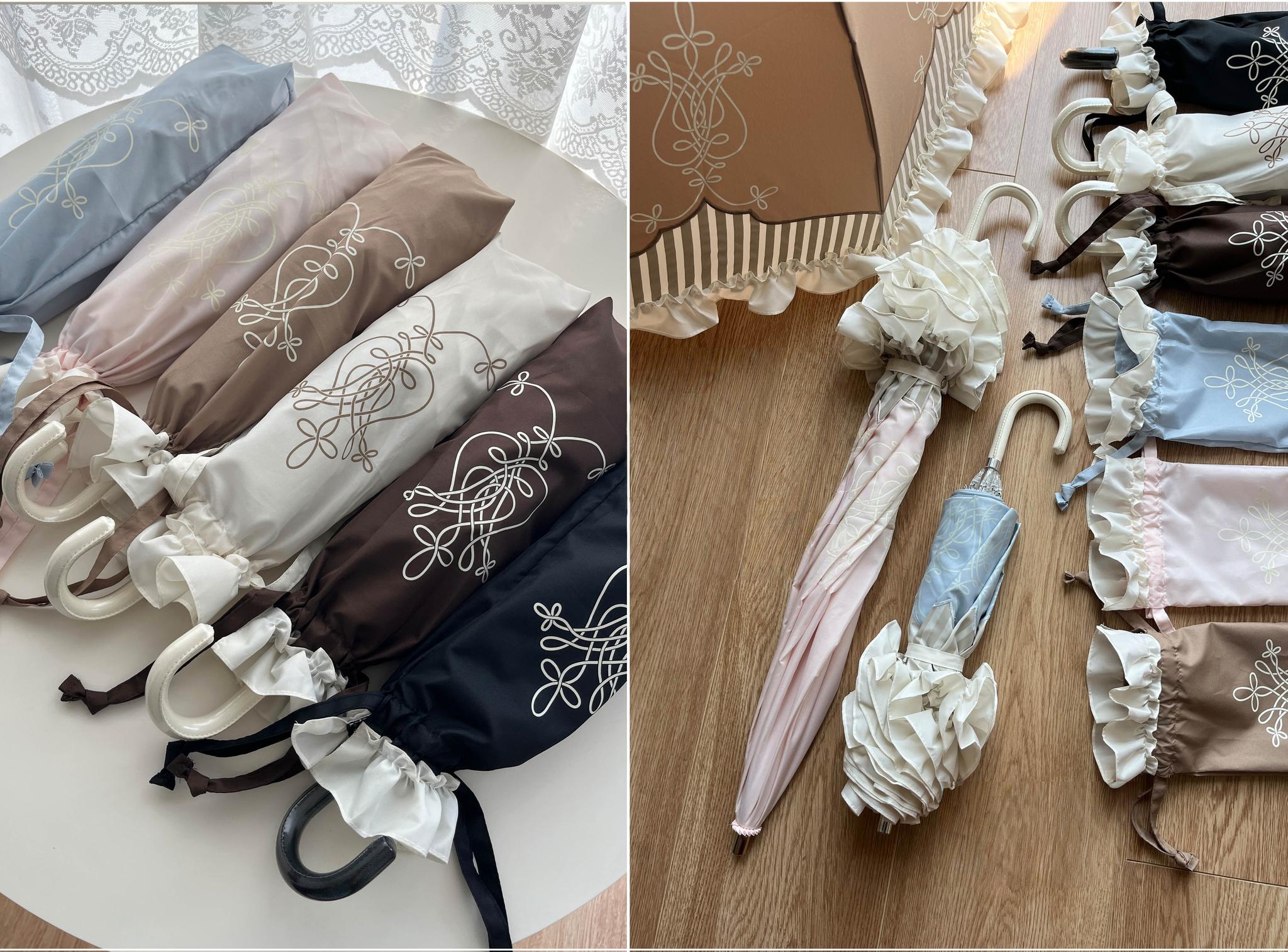 Lyre Academy - Classic Lolita 2-Fold Parasol, Lyre Print & Embroidered Trim 45679:858486