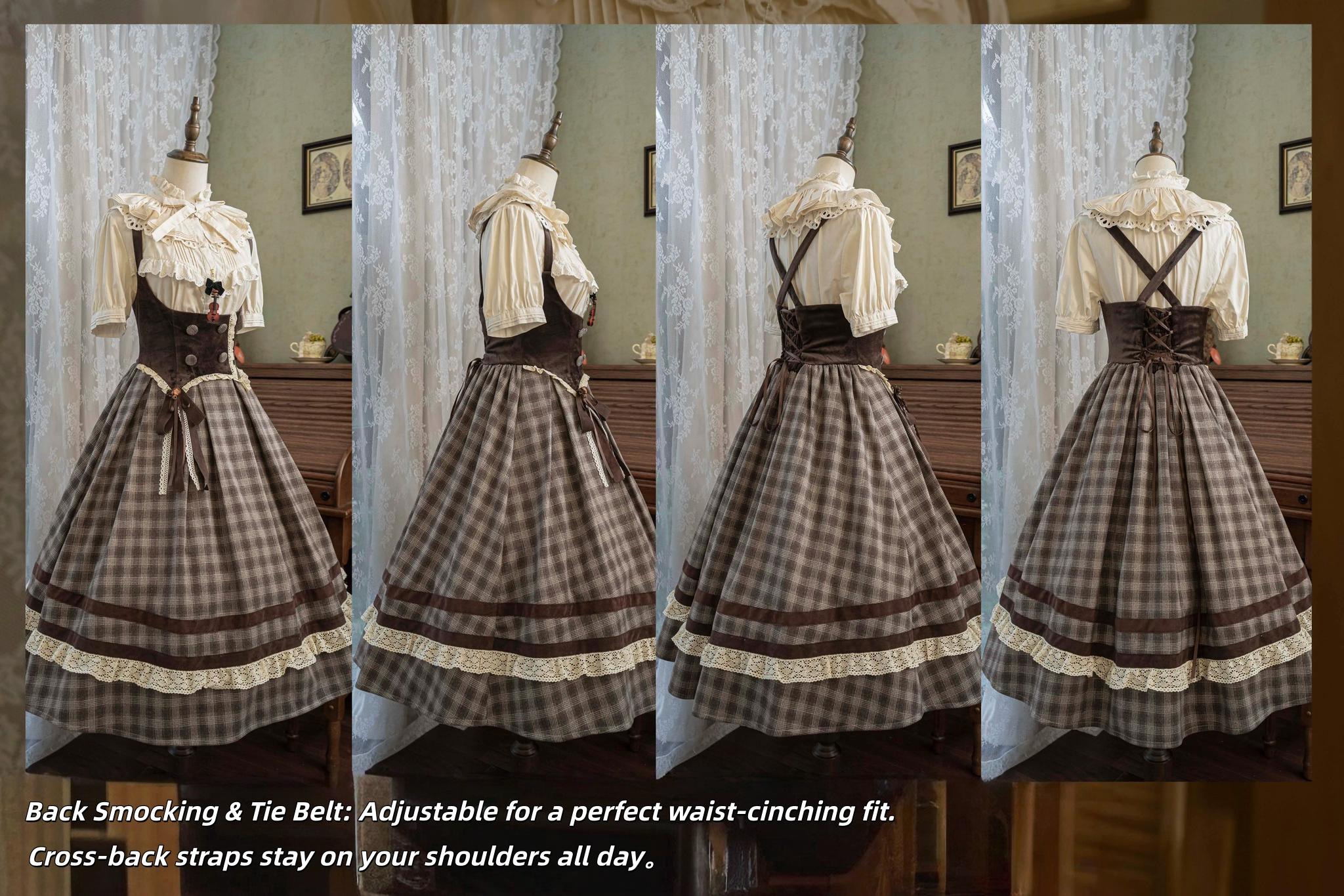 White Tea Story - Chestnut Autumn - Plaid Classic Lolita JSK, Bust Supporting 44210:798759