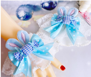Sweetheart Endless~Sweet Lolita Cuffs Handmade Multicolor Rabbit Ears a pair of blue candy rabbbit ears cuffs(pin)  