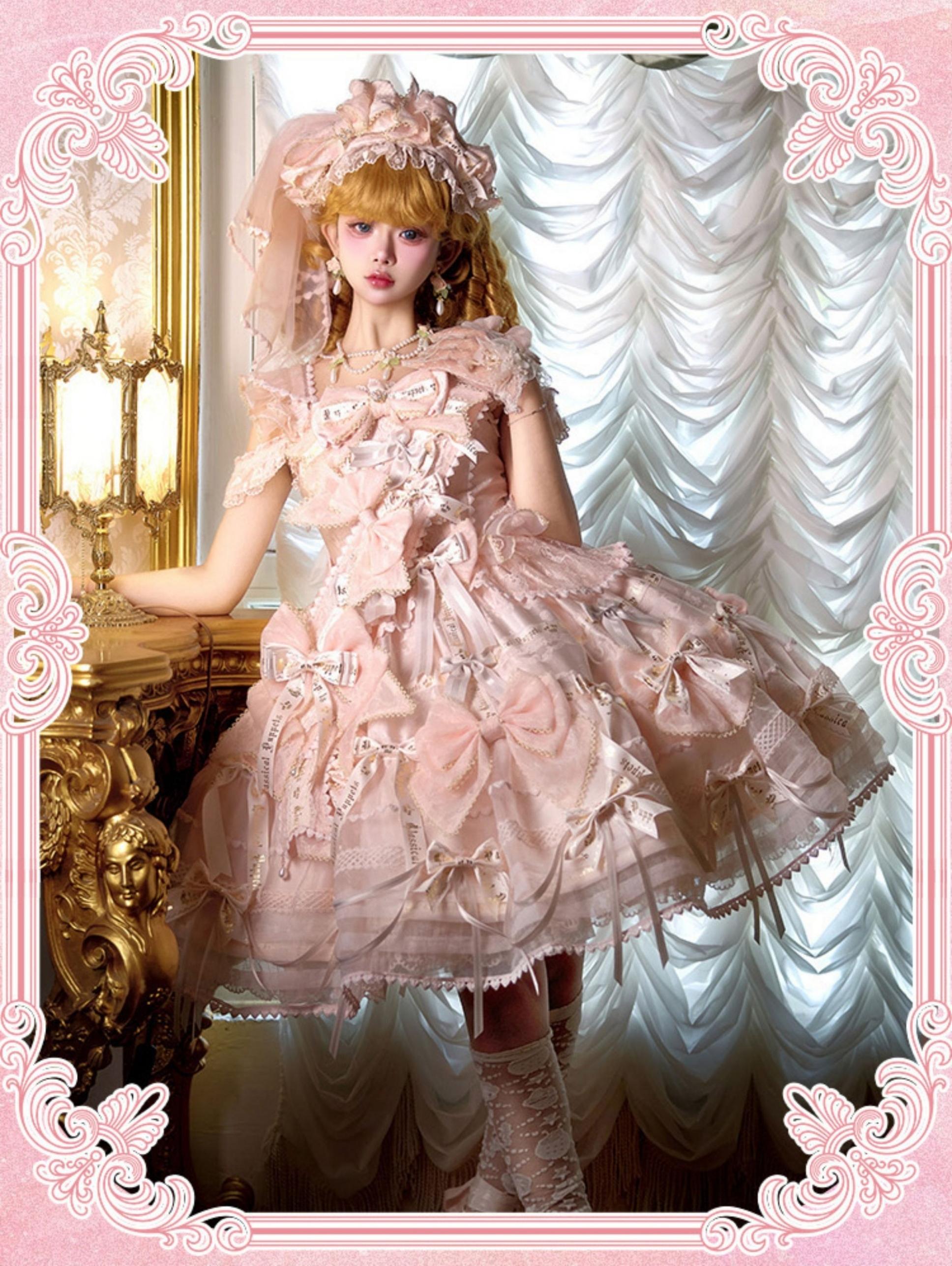 Puppets and Doll - Dream Bow - Bow Decoration Voile Gorgeous Lolita JSK Pink S JSK Only
