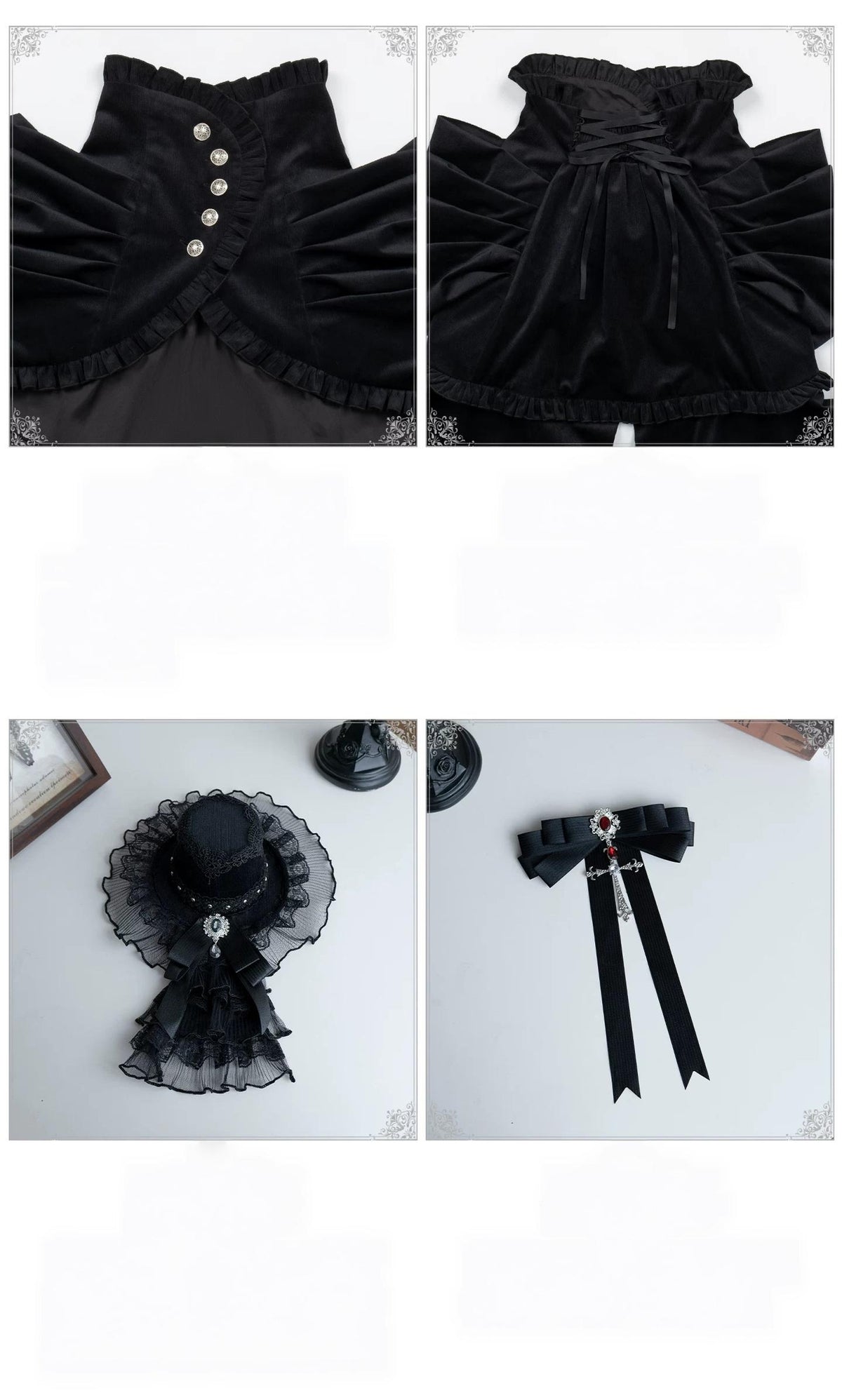 Night Crow - Elegant Gothic Lolita Blouse or Skirt Set, Irregular Hem