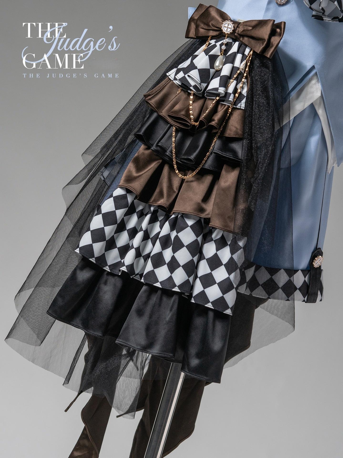 Forest Fluorescent Carps - The Judge's Game - Light Blue Ouji Lolita Shorts, Short Sleeve Shirt Light Blue Trailing Only S