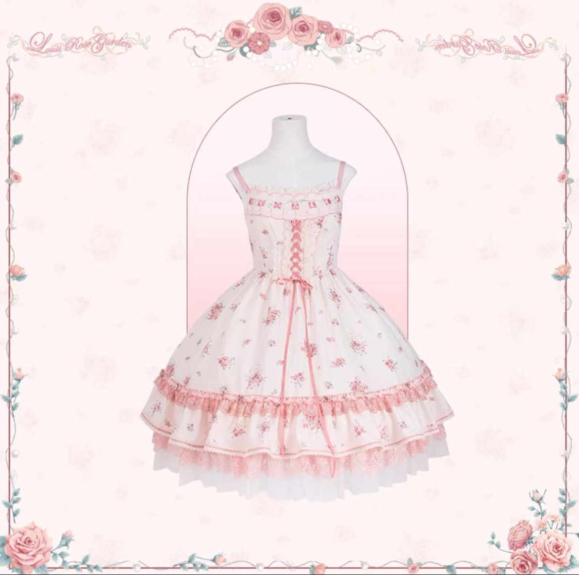 Mademoiselle Pearl~Rose Garden~Elegant Lolita Dress Bridal Floral Dress XS Printed JSK (L M S XL XS) 29098:396450