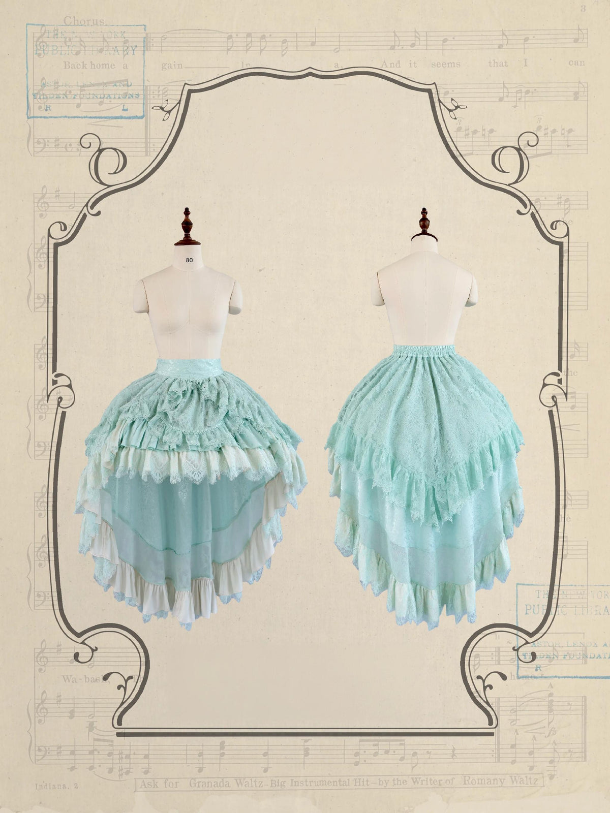 Requiem - Gothic Lolita Blouse & Skirt Set, Jacquard with Satin Lace (L M S XL XS) 45969:869931