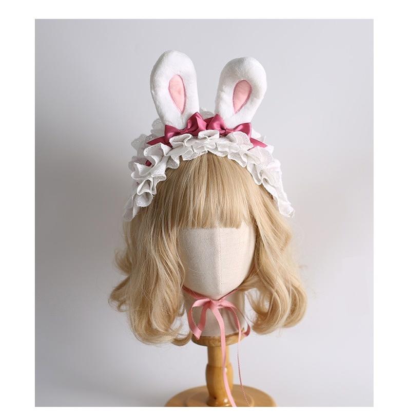 Xiaogui - Kawaii Lolita Headband with Bunny Ear Clip Upright Bunny Ear Headband Only