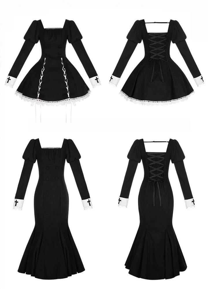 With PUJI - Rose Doll - Gothic Lolita Short OP, Mermaid Dress 44301:803546