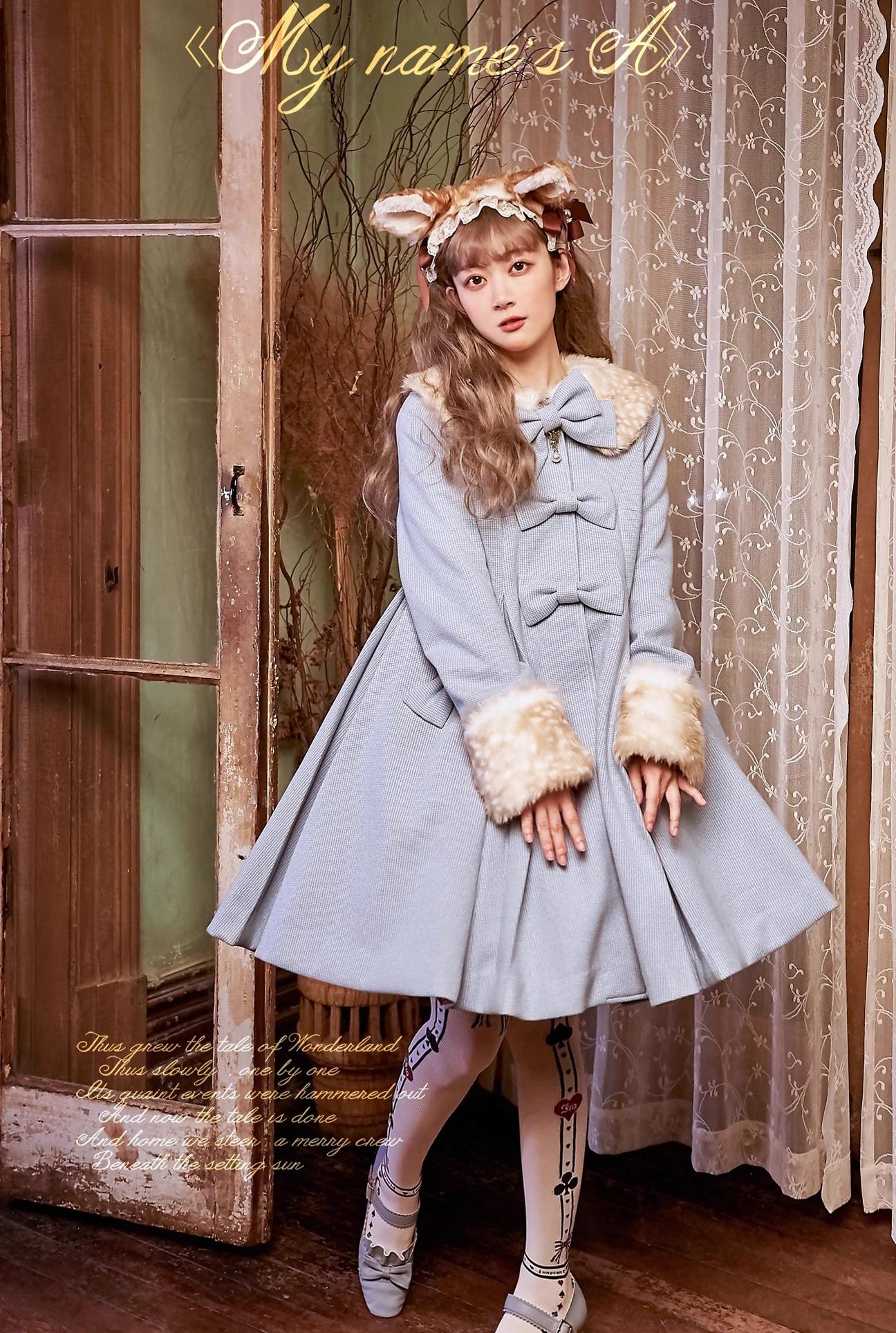 Unideer - Winter Lolita Coat Wool Bow Overcoat S Gray Orchid
