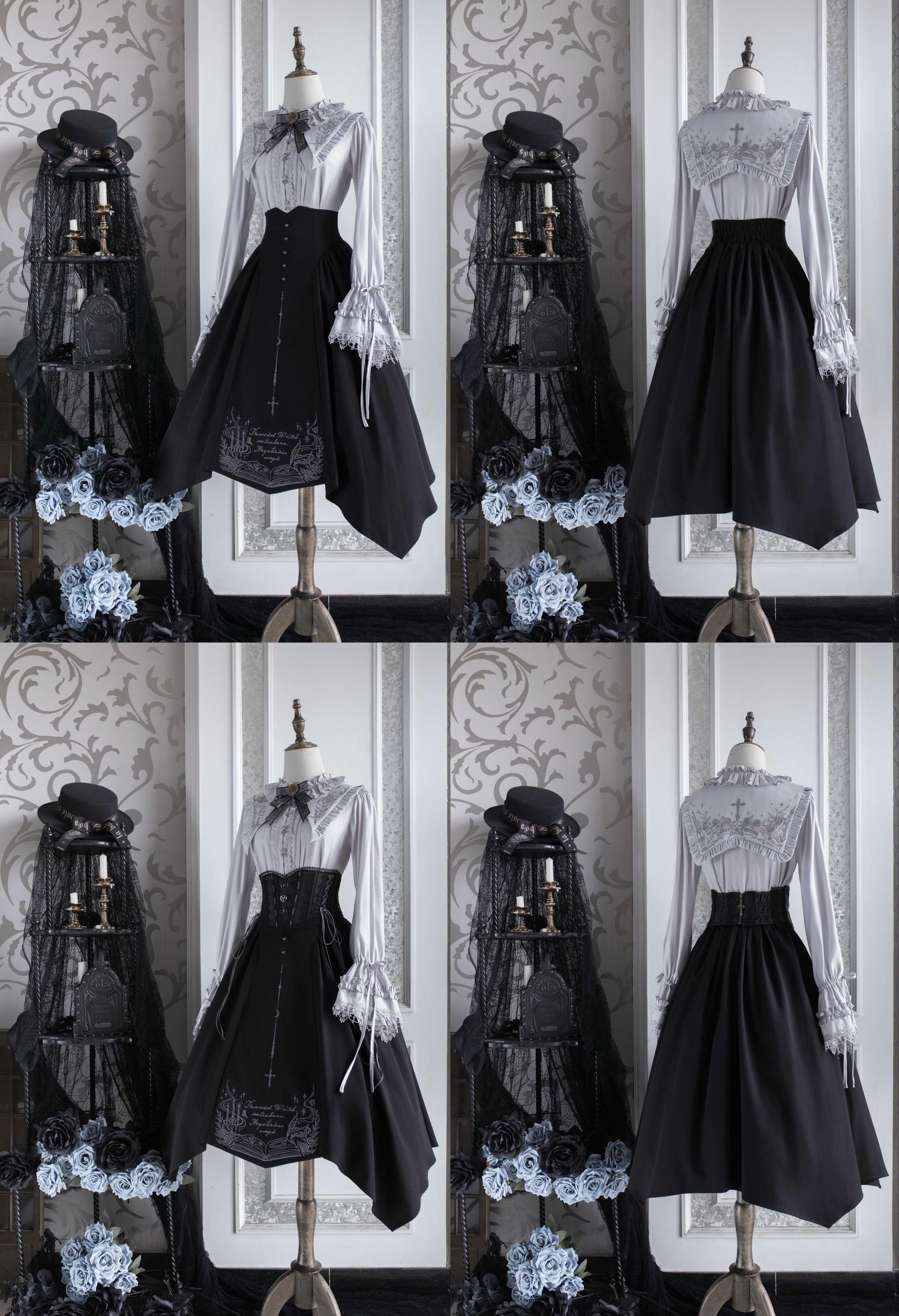 Chris House Lolita - Witch Notes - Gothic Loliat Embroidered Dress Suit, Cross and Rose Print 44096:795091