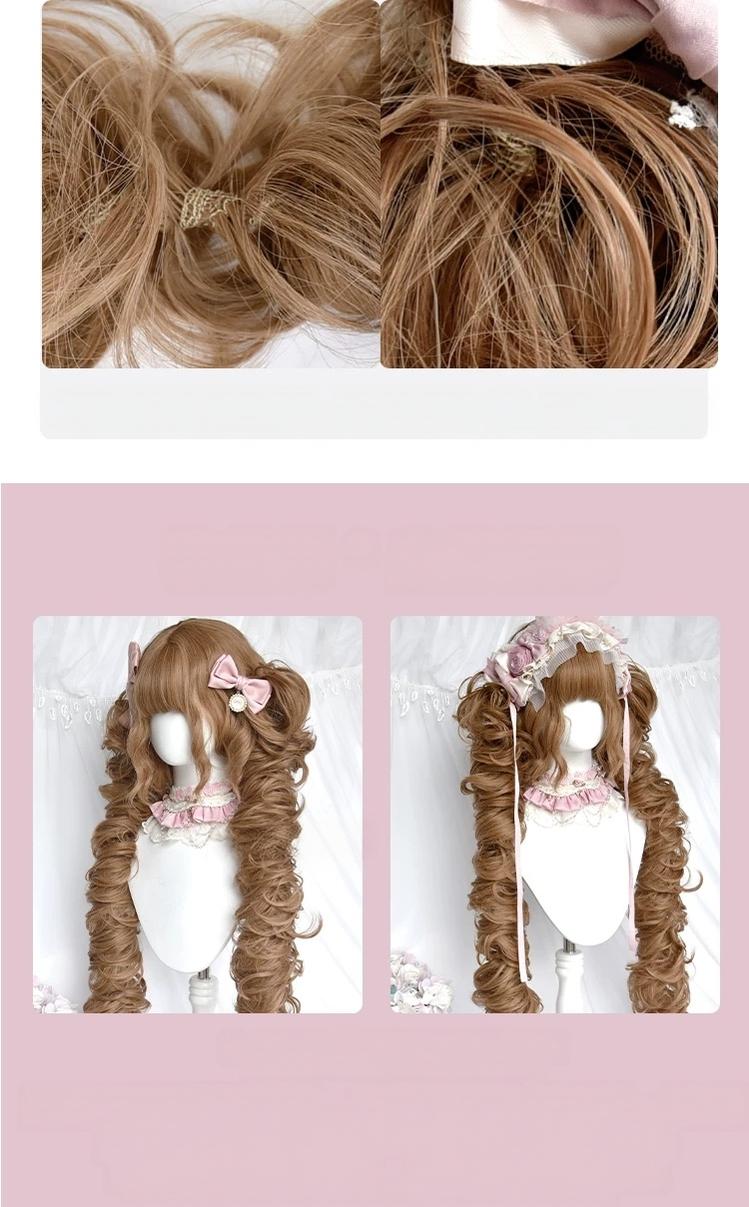 Flaxen Golden Brown Elegant Lolita Wig, Detachable Ponytails 46087:874320