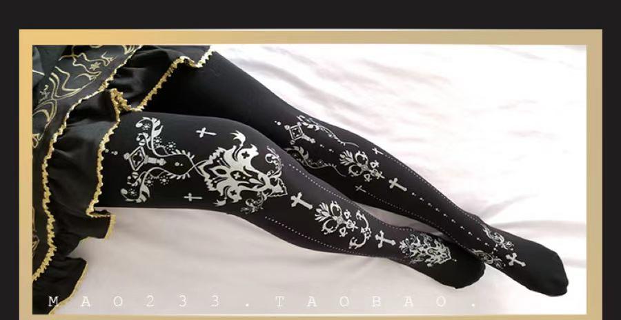 Wulala Mew~Elegant Lolita Pantyhose Daily Gold Foil Printing Tights 32880:403524