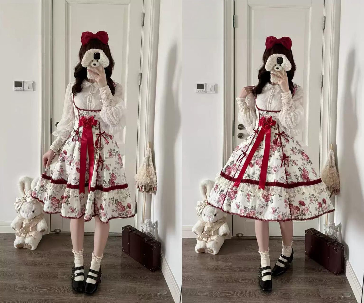 Red Peony - Classic Lolita Bust Support JSK Dress, Floral Print 46004:871831