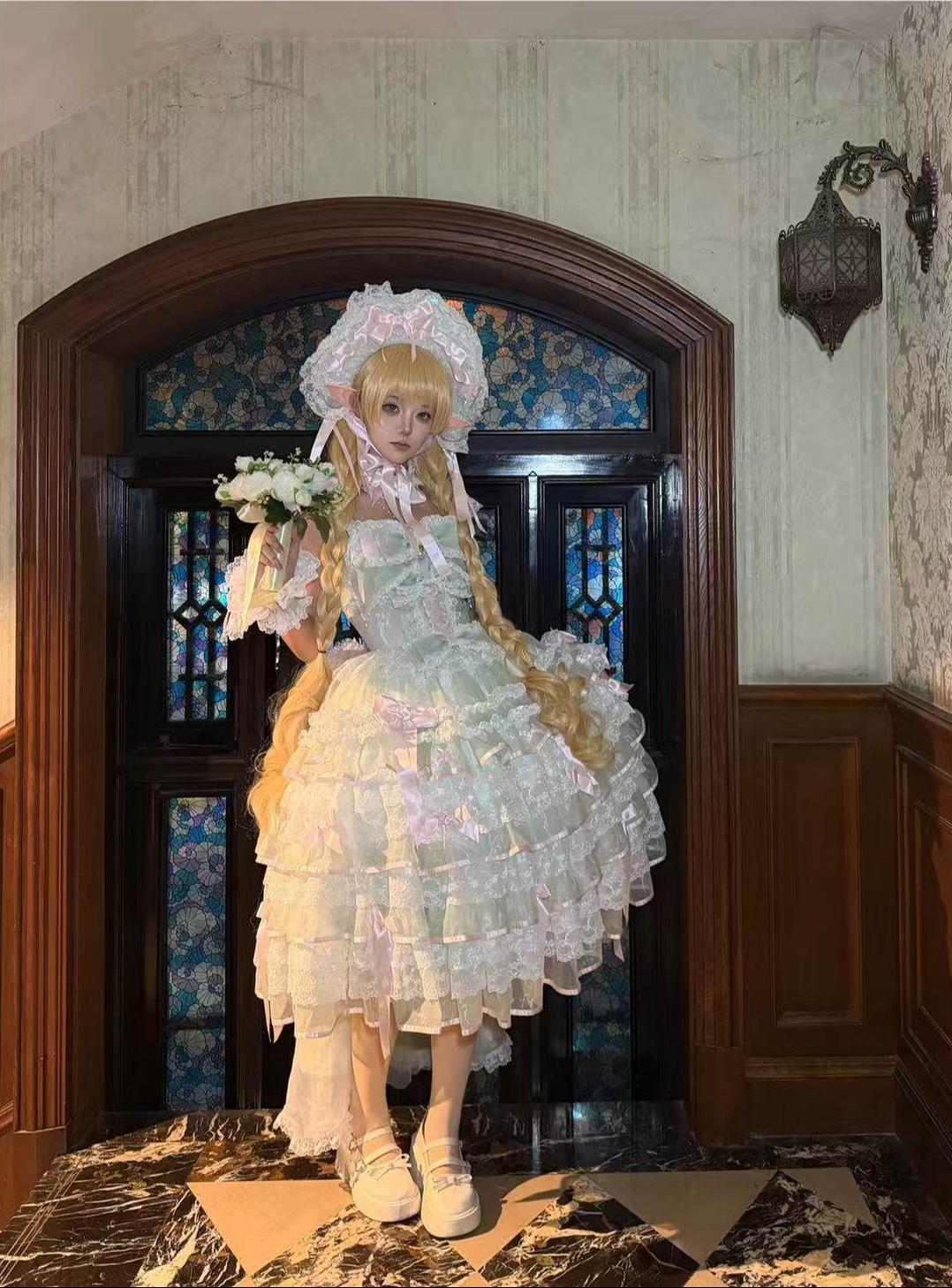 Sakura Snow Love Song - Wedding Sweet Lolita JSK Dress, Lace & Bows Details 44530:812511