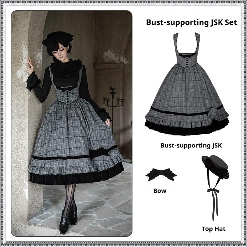With PUJI - Yesterday's Epistle - Winter Classic Lolita Plaid Dress Set, Fishbone Waist (L M S) 44227:800103