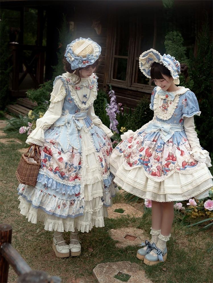 Honey Machine - Sweetheart Rabbit Berry - Country Lolita JSK & OP Dress Suit 44133:796181