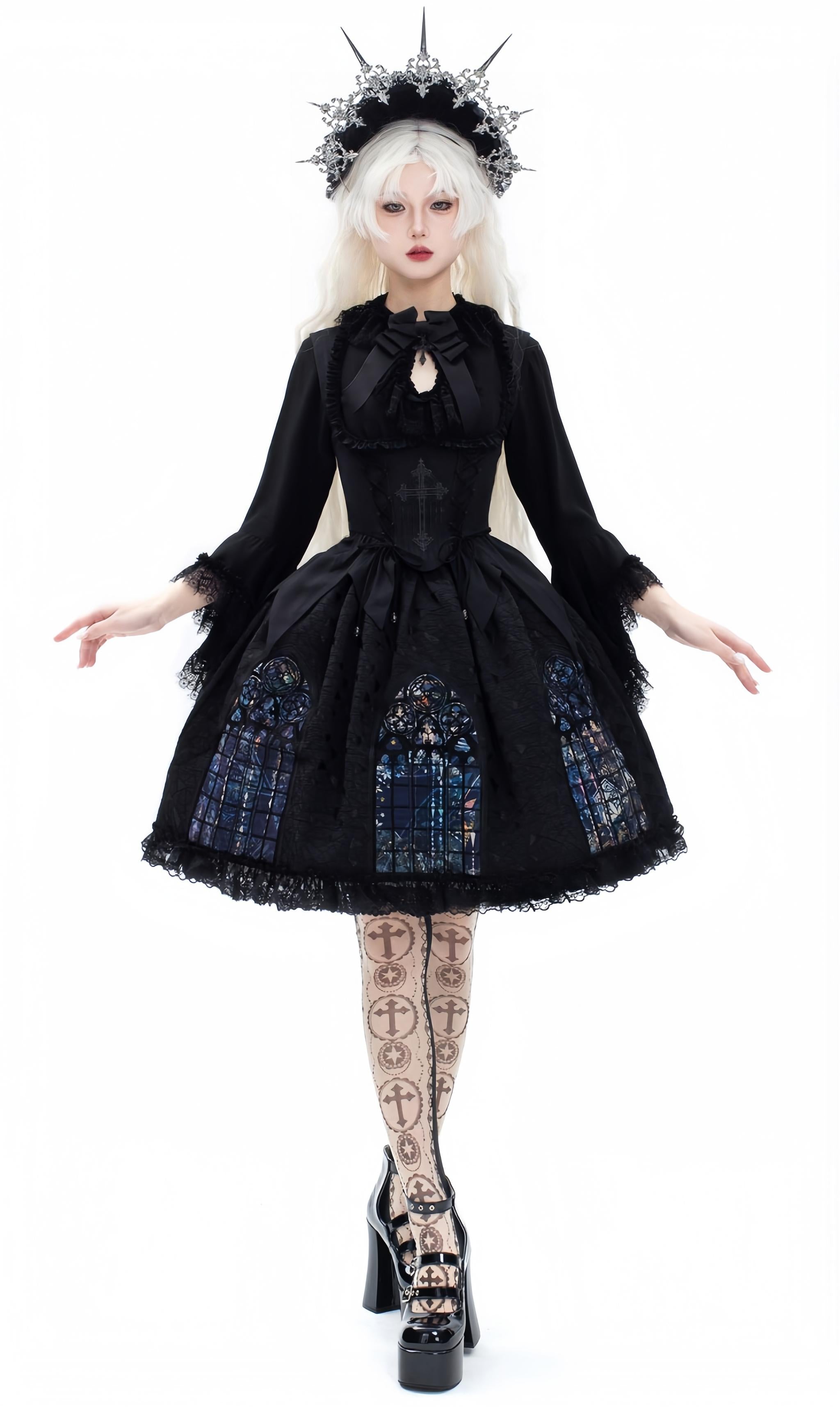 Susin Lolita - Night Traveler - Gothic Lolita Skirt Outfit Long Coat Shirt and Bustier Set