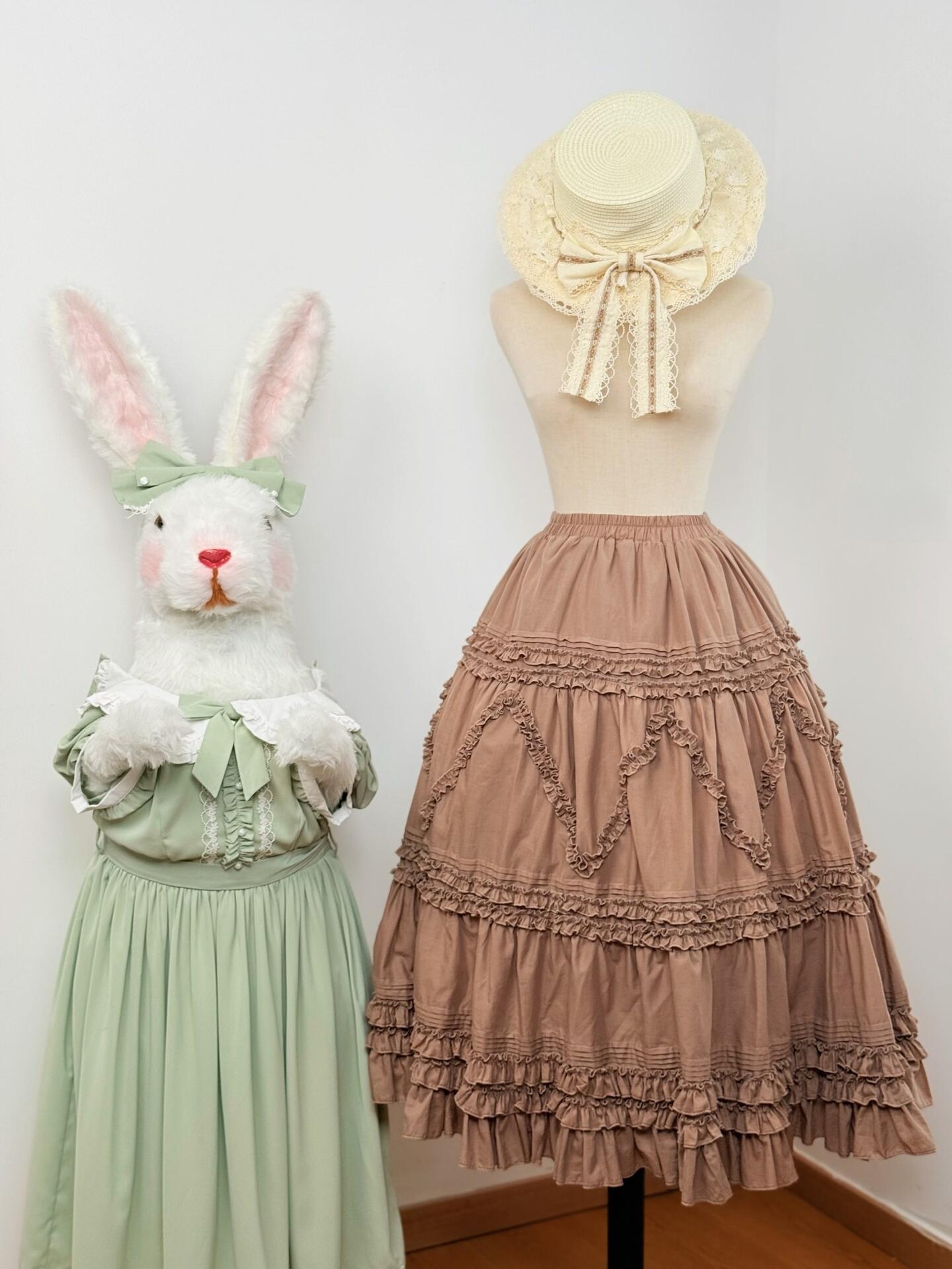 Country Lolita Underskirt, Cotton & Tiered Ruffles Coffee S