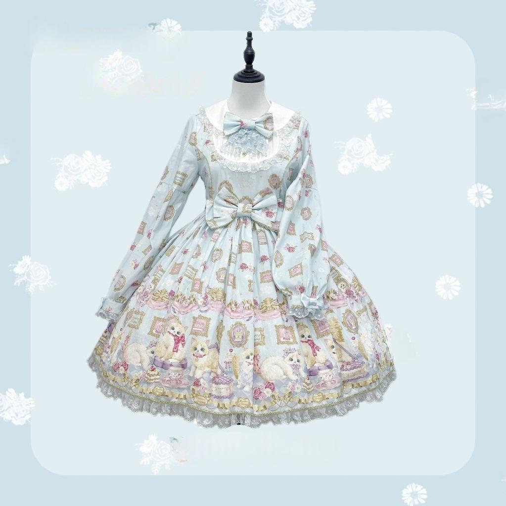 Discovering Treasures - Picture Frame Cat - Kawaii Lolita Dress Suit Cat Print JSK and OP (L M S XL) 42605:746468