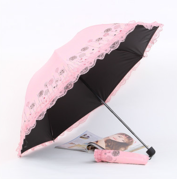 Qiteng~Daily Lolita Lace Princess Sunshade Parasol dandelion peach pink-upgrade vinyl thickening  