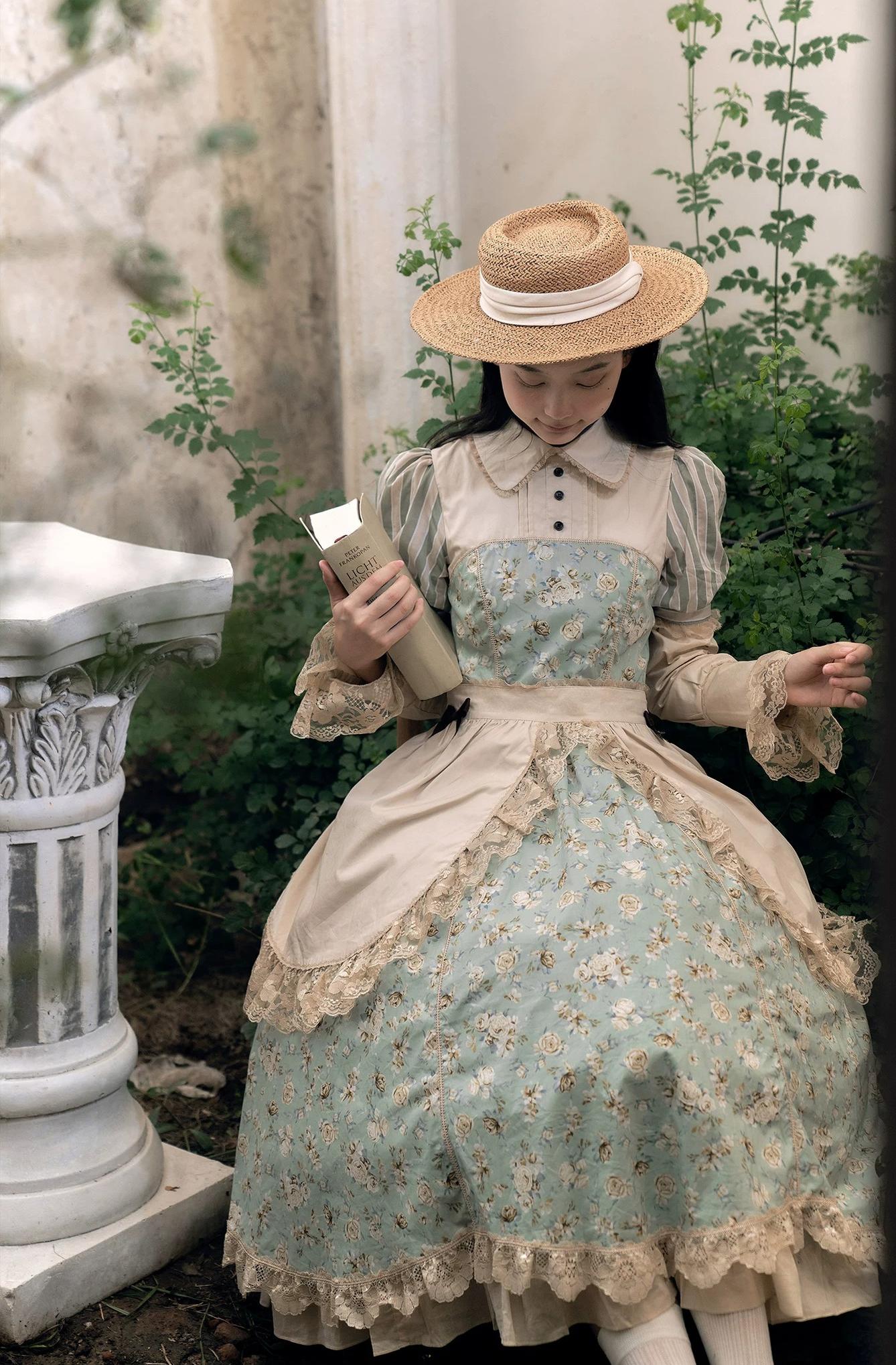 Wild Lotus Collection - Cotton Old School Lolita Dress, Floral Print 45395:850823