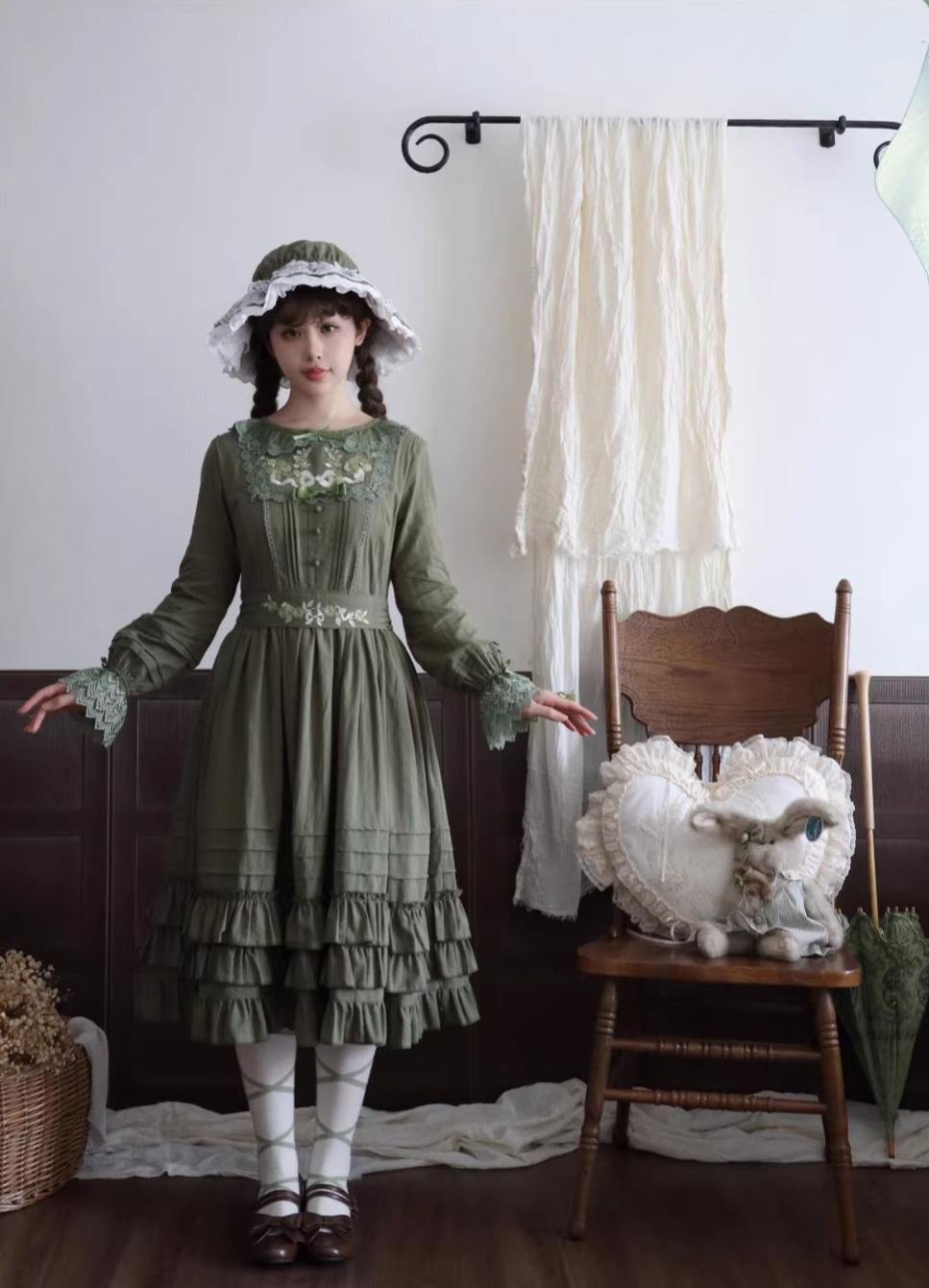 Maiden Nelly - Classic Lolita OP Dress, Embroidered Flowers