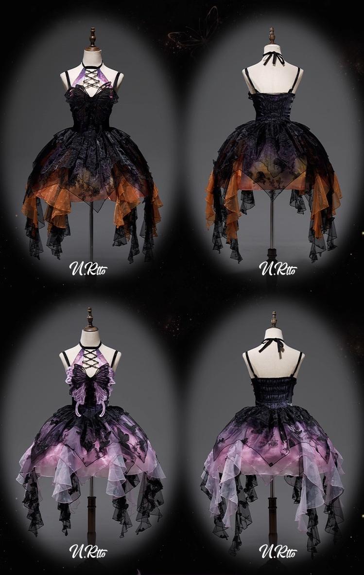 Urtto - Dead Leaf Butterfly - Chiffon Gothic Lolita JSK, Irregular Tiered Skirt 44352:804266