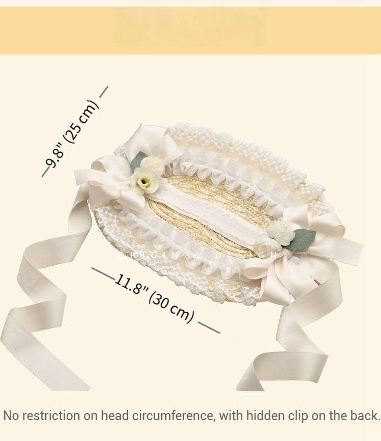 The Accessories' Story - Country Lolita Straw BNT, Ruffled Lace, Artificial Flower