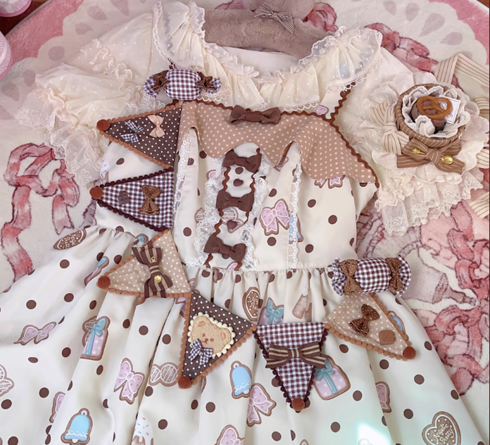 Cheese Cat - Sweet Lolita Plaid Candy Bow Flags Brooch