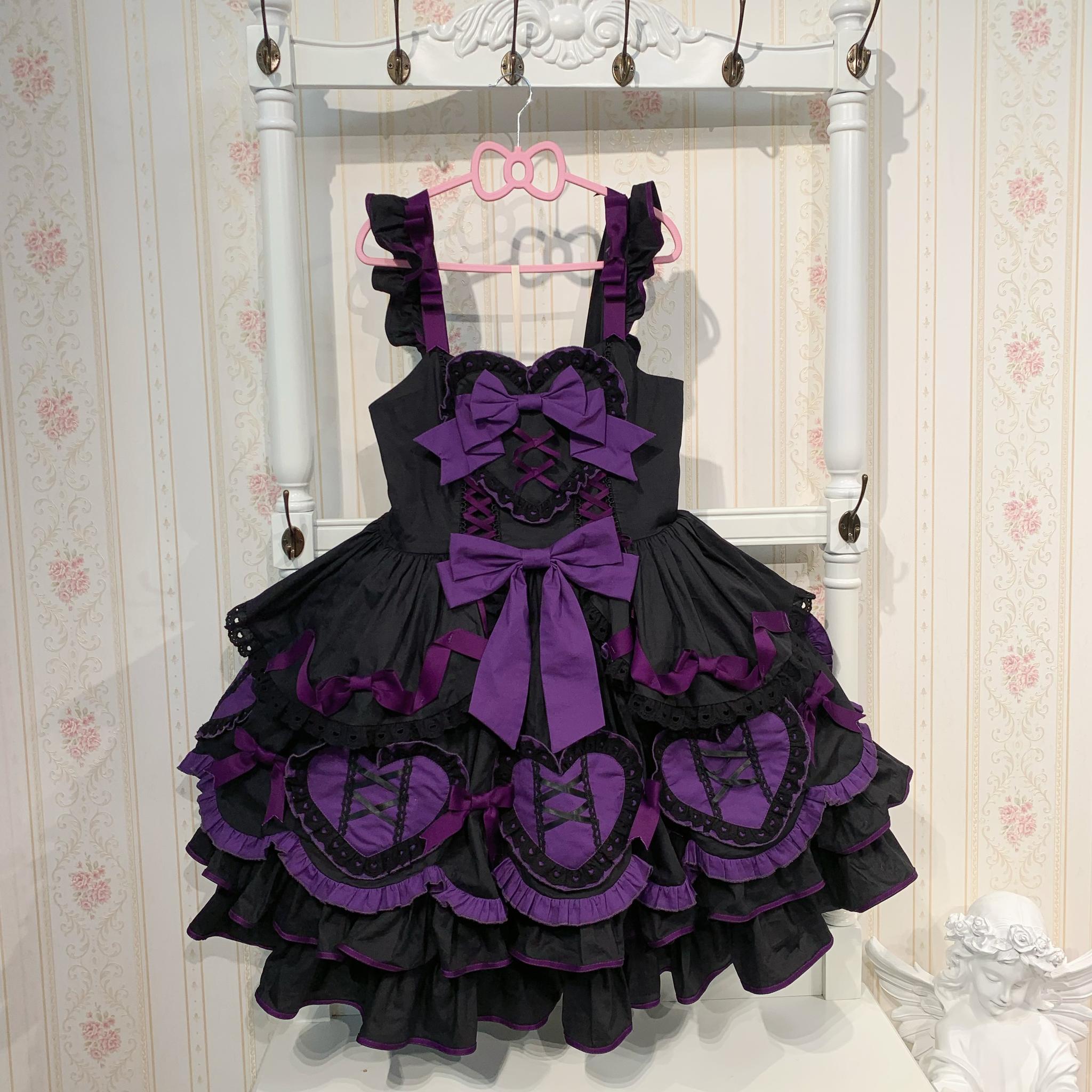 Chubby Cat Diary - Icing Sugar Gift Box - Plus Size Sweet Lolita JSK Dress Set Black and Purple JSK S